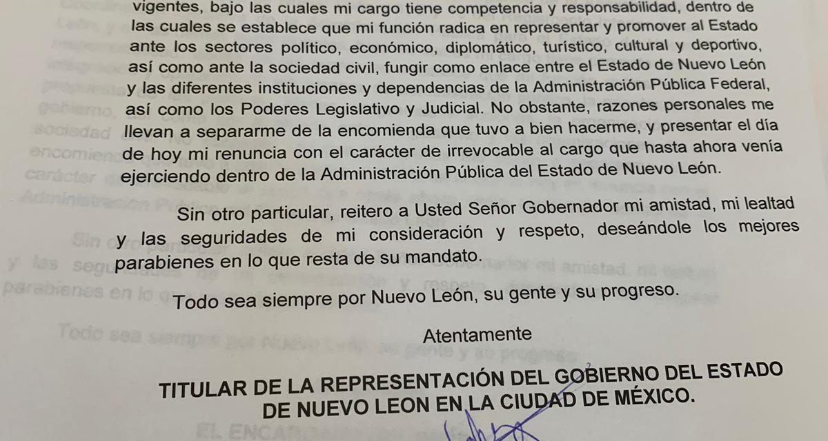 TRASCIENDE QUE LA RENUNCIA DE WALDO FERNÁNDEZ AL GOBIERNO DEL BRONCO, ES PORQUE RECIBIÓ OFERTA DEL GOBIERNO FEDERAL 