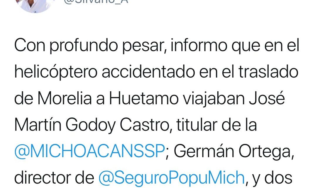 MUEREN FUNCIONARIOS EN MICHOACÁN, LUEGO DE ACCIDENTE EN HELICÓPTERO