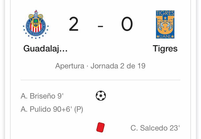 CHIVAS SE LLEVA SU PRIMER VICTORIA EN EL MES Y TIGRES PIERDE SUS PRIMEROS TRES PUNTOS