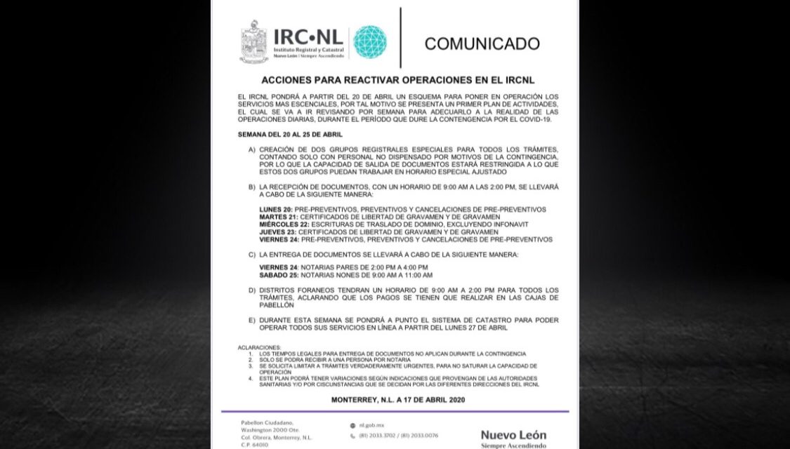 REAPERTURA ACTIVIDADES REGISTRO PÚBLICO, EL NEGOCIO INMOBILIARIO POR ENCIMA DE LA SALUD, ¡ASÍ NO GOBERNADOR! IBA MUY BIEN HASTA QUE LA PRESIÓN DEL DINERO LO REBASA