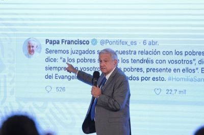 IZQUIERDA MUY CATÓLICA, LÓPEZ OBRADOR CITA MENSAJE DEL PAPA FRANCISCO EN LA MAÑANERA