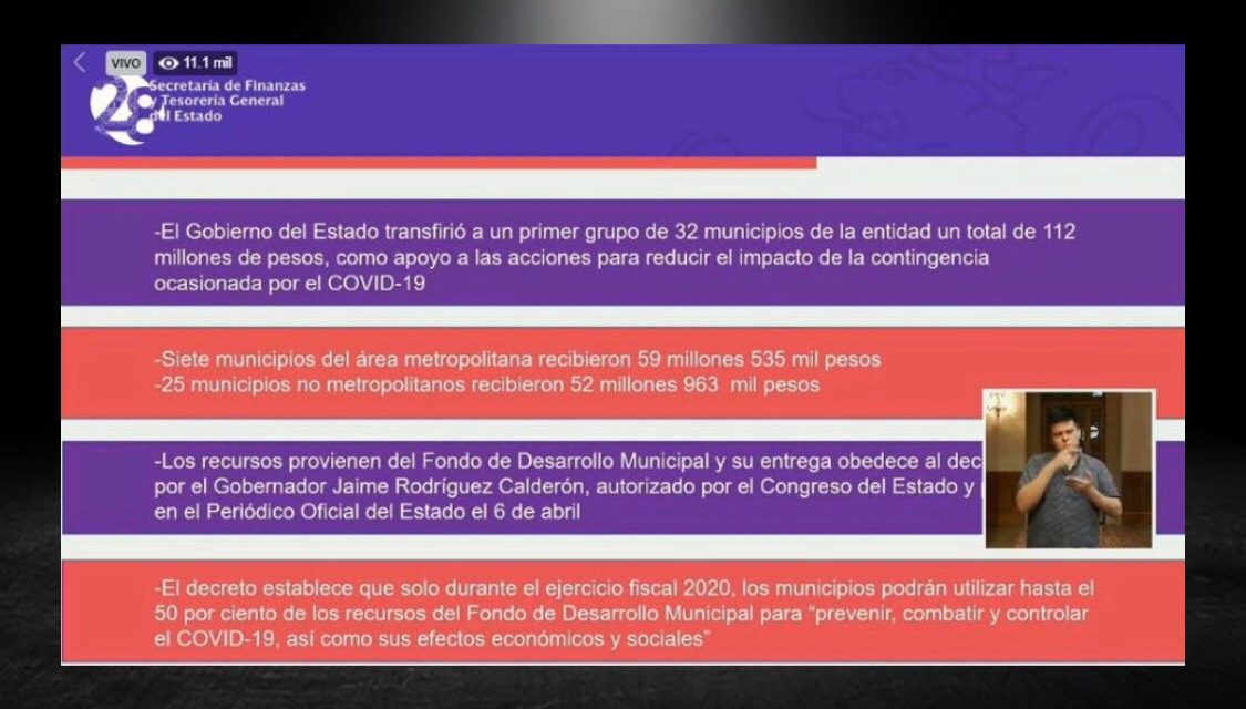 INFORMA ESTADO QUE ESTÁ CUMPLIENDO EN TRANSFERIR RECURSOS POR CONTINGENCIA , 112 MILLONES ENTREGADOS A LOS 32 MUNICIPIOS QUE HAN GESTIONADO APOYO