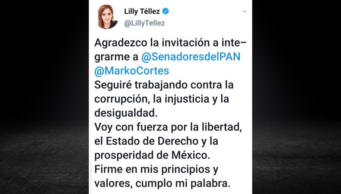 ACUSAN A SENADORA LILLY TELLEZ DE TRAIDORA LUEGO DE RENUNCIAR A MORENA E INCORPORARSE AL PAN