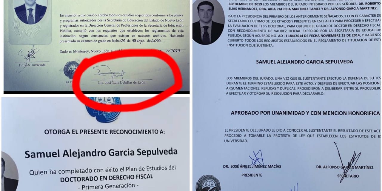 SAMUEL GARCÍA PRESUME DOCTORADO A TRAVES DE REDES SOCIALES Y LE CUESTIONAN FIRMAS.