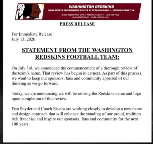 PRESIÓN LOGRA QUE WASHINGTON REDSKINS CAMBIEN DE LOGO Y NOMBRE