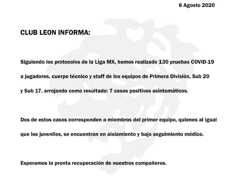 MÁS Y MÁS, LE TOCA A LEÓN AHORA SUFRIR POR COVID DESPUÉS DE JUEGO ANTE RAYADOS