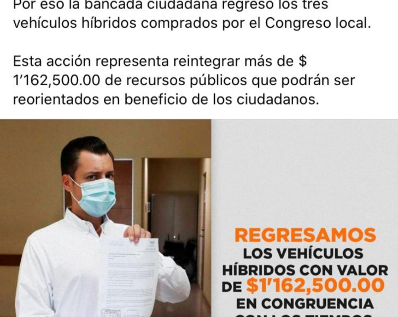 LUIS DONALDO COLOSIO DE MOVIMIENTO CIUDADANO DEVUELVE VEHÍCULOS ASIGNADOS A SU BANCADA POR CONSIDERAR QUE SON LUJOS INNECESARIOS, ANTES, LA BANCADA DE MORENA, LIDERADA POR RAMIRO GONZÁLEZ, HABÍA RECHAZADO ACEPTAR