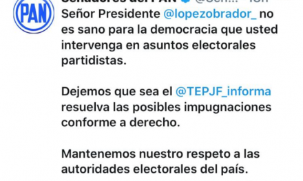 SENADORES DEL PAN, DISGUSTADOS CON LA INTERVENCIÓN DE AMLO, PIDEN AL PRESIDENTE QUE NO SE ENTROMETA EN ASUNTOS ELECTORALES PARTIDISTAS