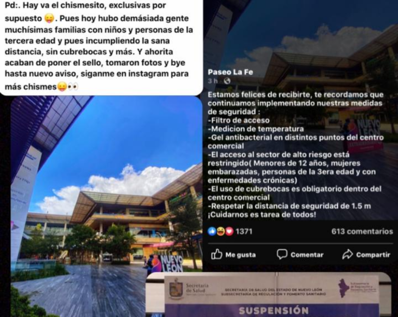 SUSPENDEN LA PLAZA COMERCIAL DE PASEO LA FE POR INCUMPLIR CON MEDIDAS DE SANIDAD