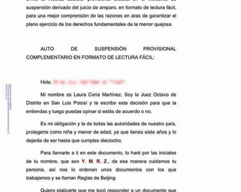 EN FORMATO DE LECTURA FÁCIL, JUEZA LE CONCEDE AMPARO A MENOR QUE NO LA DEJABAN INSCRIBIRSE EN EL CICLO ESCOLAR 20-21