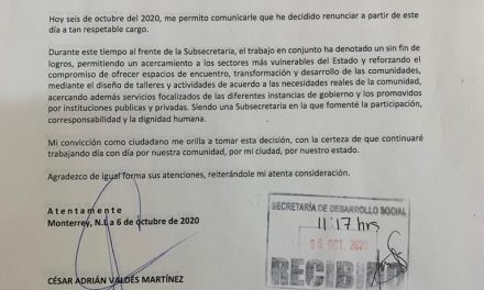 RENUNCIA CÉSAR VALDÉS COMO SUBSECRETARIO DE DESARROLLO INTEGRAL COMUNITARIO. VA POR LA ALCALDÍA DEL MUNICIPIO DE GARCÍA NUEVO LEÓN COMO INDEPENDIENTE