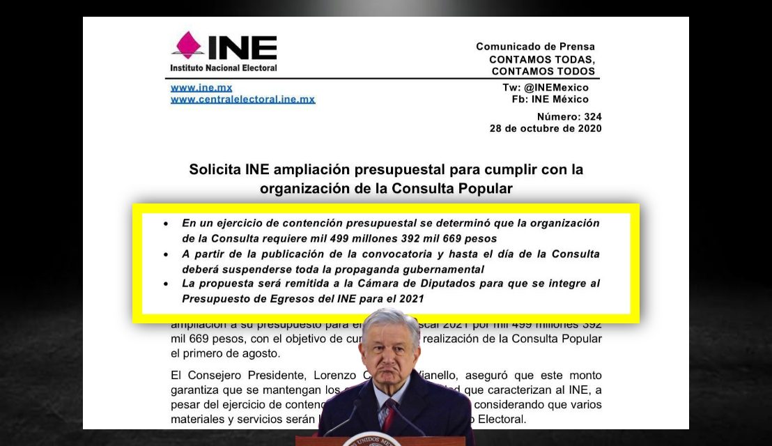 1500 MILLONES DE PESOS ES LA MITAD DEL PRESUPUESTO ANUAL DE MUCHAS CIUDADES Y ESO COSTARÁ CAPRICHO DE AMLO SOBRE LA MALDITA CONSULTA POPULAR PARA ENJUICIAR A NO SABEMOS ¡QUIEN DIABLOS!