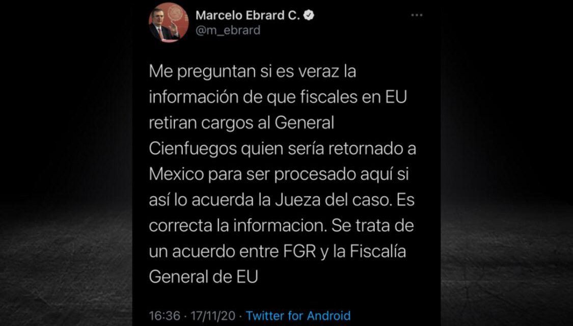 SE EXCUSA EBRARD EN QUE EXTRADICIÓN DEL GENERAL SALVADOR CIENFUEGOS NO ES IMPUNIDAD Y SEGUIRÁ SU PROCESO EN MÉXICO