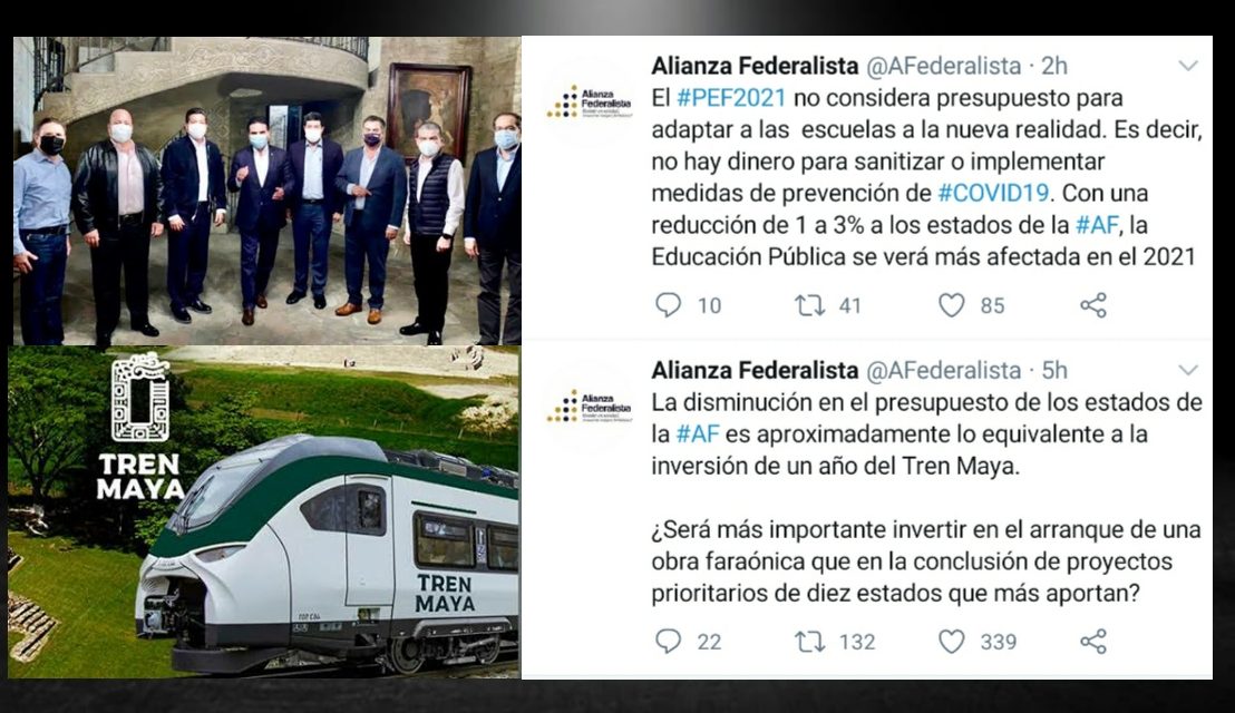 ‘’¿SERÁ MÁS IMPORTANTE INVERTIR EN EL ARRANQUE DE UNA OBRA FARANÓICA?’’: EL GASTO DEL TREN MAYA EQUIVALE AL GASTO DE UN AÑO EN UN ESTADO, SEÑALAN GOBERNADORES DE LA ALIANZA FEDERALISTA