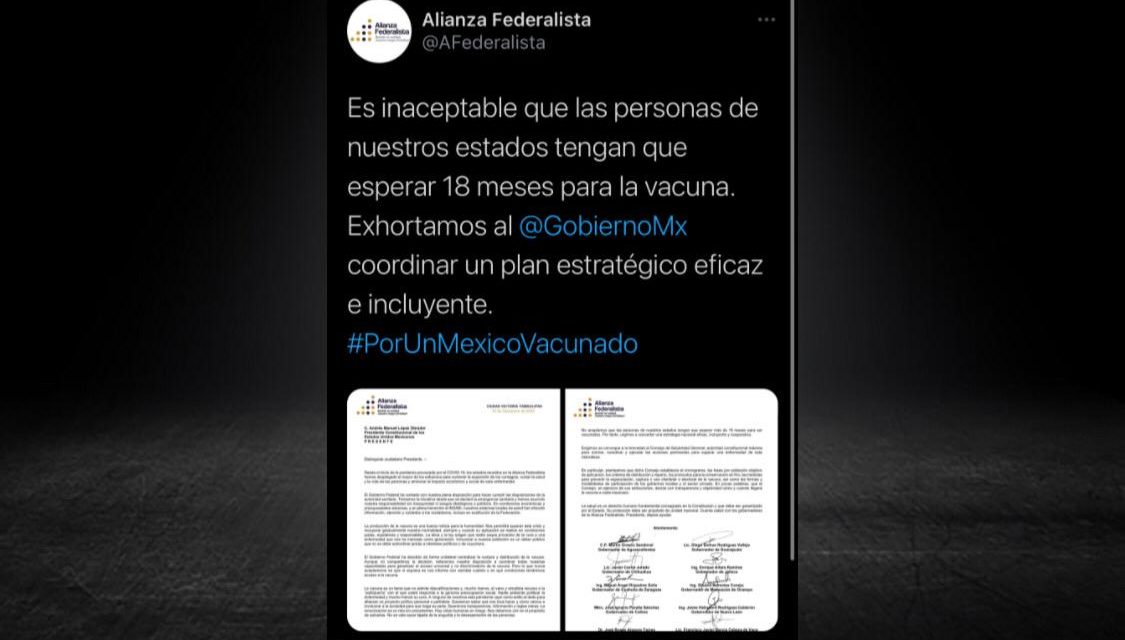 NI MEZQUINDAD, NI POLITIQUERÍA HABRÁ EN REPARTO DE VACUNAS DICE AMLO; LOS DE ALIANZA FEDERALISTA TIENEN “OTROS DATOS” Y LE EXIGIRÁN QUE NO SAQUE “RAJA POLÍTICA”, PURO PLEITO ¡MALDITA SEA!