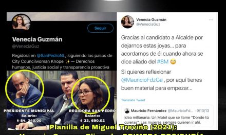 REGIDORA DE SAN PEDRO (Y CANDIDATA NUEVAMENTE A ESE CARGO) ES ENCARGADA DE “GUERRA SUCIA” VS MAURICIO FERNÁNDEZ, SU SUELDO DE MÁS DE 30 MIL PESOS ¡VALE PARA ENLODARSE! ¿Y LA FISCALÍA EN DELITOS ELECTORALES? <br>