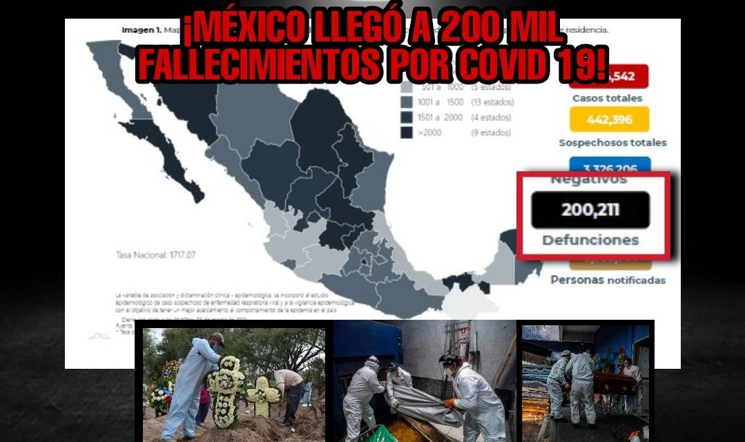 LAMENTABLE PERO CIERTO, MÉXICO LLEGÓ A LAS 200 MIL MUERTES POR COVID, EL PRONÓSTICO “GRAVE” ERA DE 70 MIL, ¡FRENEN LA TRAGEIDA YA! <br>