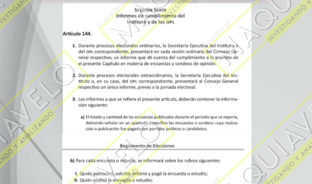 Y LA COMISIÓN ESTATAL ELECTORAL DE MARIO GARZA ¿DÓNDE ESTÁ? YA QUE ACORDE A REGLAMENTO DE ELECCIONES LAS ENCUESTAS, PARA PUBLICARSE, DEBEN CUMPLIR CON DÍAS DE PROCESO ¿ES CÓMPLICE EL PRESIDENTE EN GENERACIÓN DE FAKE-ENCUESTITIS?