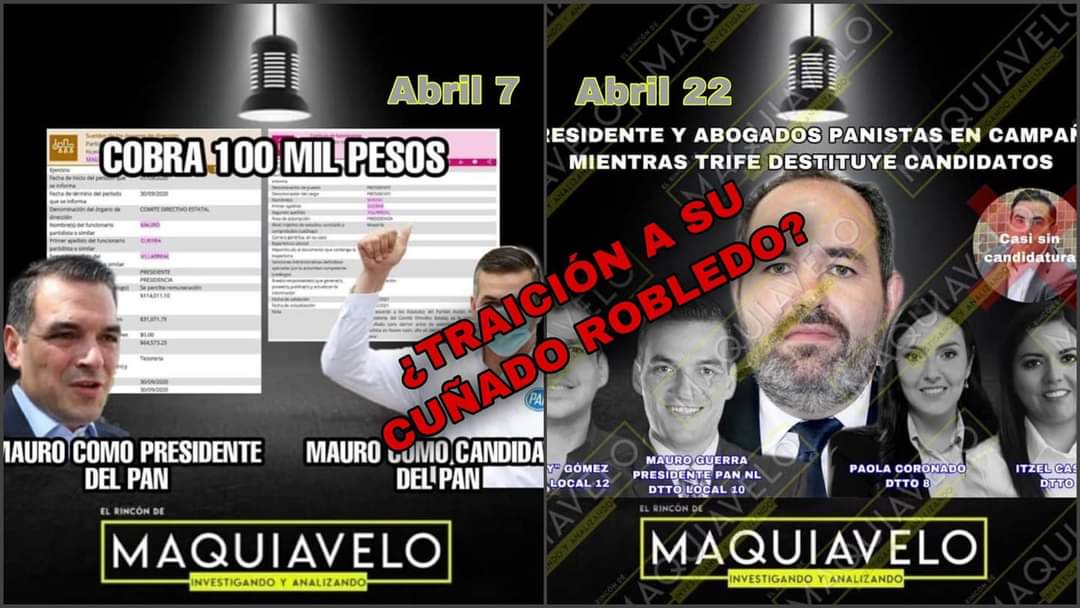 MIENTRAS MAURO GUERRA COBRA 100 MIL PESOS MENSUALES POR SER PRESIDENTE DEL PAN Nuevo León Y CANDIDATO CON CHEFO SALGADO, EL #TRIFE LES QUITA CANDIDATOS ¿QUIÉN DENUNCIARÁ ESE ABUSO?