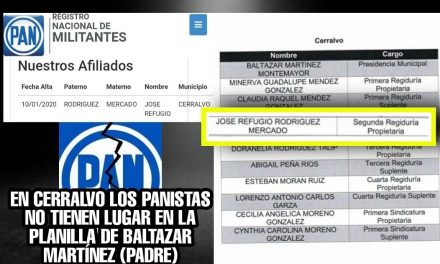 EN CERRALVO LOS PANISTAS NO TIENEN LUGAR EN PLANILLA DE BALTAZAR MARTÍNEZ (PAPÁ) EL HIJO ALCALDE “RASURÓ” PADRÓN ALBIAZUL EN AÑOS PASADOS.