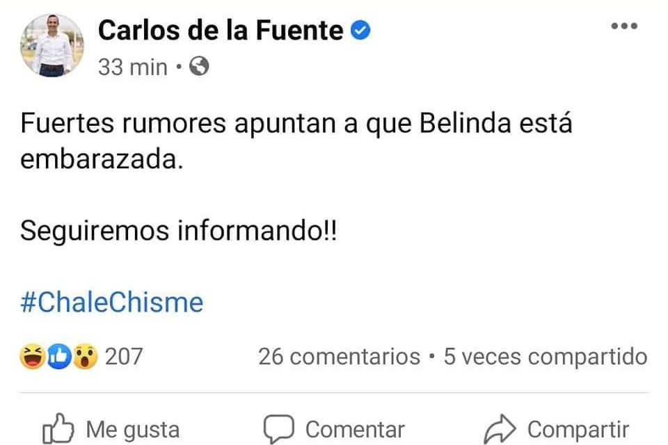 CARLOS DE LA FUENTE ADEMÁS DE CREERSE DIPUTADO Y COORDINADOR, AHORA DICE SER VIDENTE, AFIRMA QUE LA CANTANTE BELINDA ESPERA BEBÉ