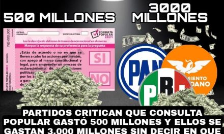 LA DOBLE MORAL DE TODOS LOS PARTIDOS POLÍTICOS, CRITICAN QUE SE GASTARON 500 MILLONES EN CONSULTA Y ELLOS SE GASTAN MÁS DE 3,000 MILLONES SIN DECIRNOS EN ¿QUÉ Y CÓMO?