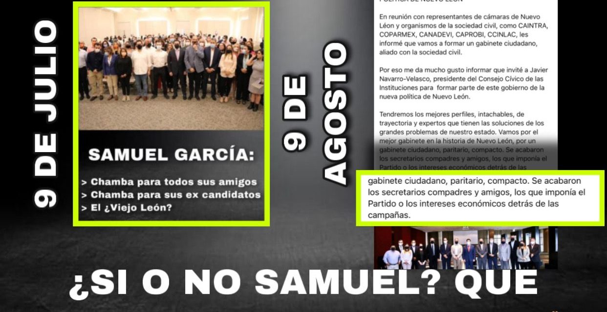 LAS FANTASÍAS DE SAMUEL GARCÍA, OFRECIÓ TRABAJO A TODOS LOS EX CANDIDATOS DE MC COMO PREMIO DE CONSOLACIÓN, Y HOY DICE QUE NO HABRÁ COMPADRES Y AMIGOS ¿DE QUIÉN? <br>