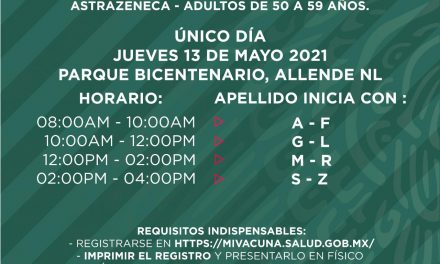 TODO LISTO PARA VACUNACIÓN DE ADULTOS DE 50 A 59 AÑOS EN ALLENDE