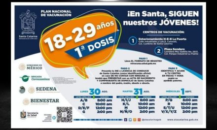 EL LUNES DARÁ INICIO LA JORNADA DE VACUNACIÓN DE 18 A 29 Y REZAGADOS MAYORES DE 30 EN EL MUNICIPIO DE SANTA CATARINA