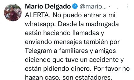 DENUNCIA MARIO DELGADO HACKEO DE SUS REDES   <br>