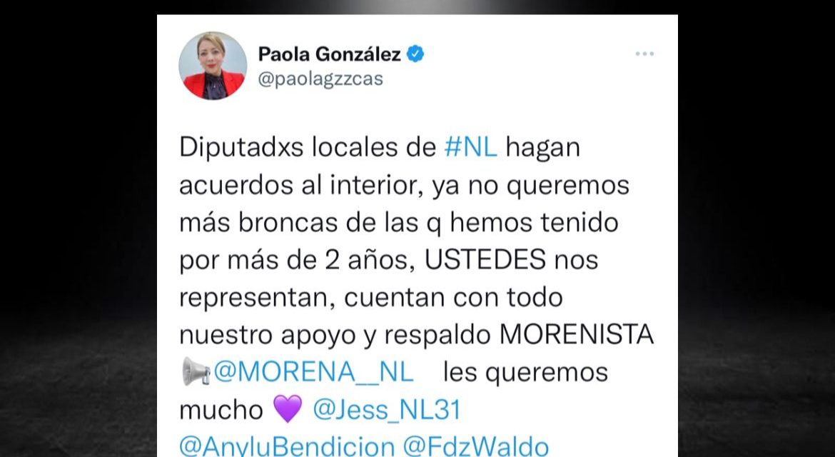 LA EXDIPUTADA PAOLA GONZÁLEZ ENVÍA UN MENSAJE HACIA LOS LEGISLADORES DE MORENA DEL CONGRESO DEL ESTADO NUEVO LEÓN <br>