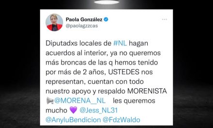 LA EXDIPUTADA PAOLA GONZÁLEZ ENVÍA UN MENSAJE HACIA LOS LEGISLADORES DE MORENA DEL CONGRESO DEL ESTADO NUEVO LEÓN <br>