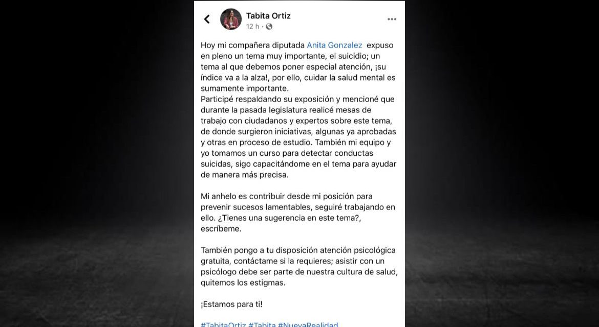 SE SUMA TABITA ORTIZ A PETICIÓN DE LA DIPUTADA ANITA GONZÁLEZ DE BUSCAR MEJORES ESTRATEGIAS PARA DAR MAYOR ATENCIÓN AL TEMA DE SUICIDIOS EN NUEVO LEÓN