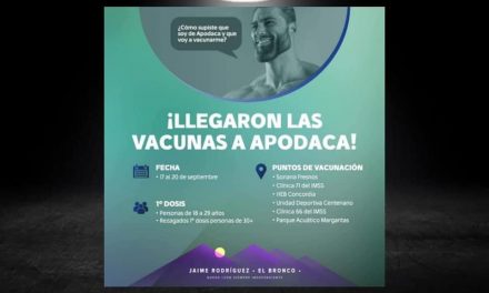 JÓVENES DE APODACA RECIBIRÁN LA DOSIS CONTRA EL COVID-19 A PARTIR DE HOY HASTA EL 20 DE SEPTIEMBRE