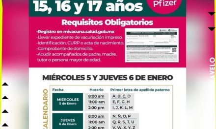 ANUNCIAN VACUNACIÓN EN EM MUNICIPIO DE GUADALUPE PARA LOS JÓVENES