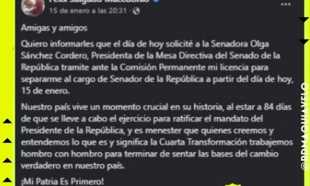 DEJA FÉLIX SALGADO MACEDONIO LA SENADURÍA PARA AYUDAR AL PRESIDENTE