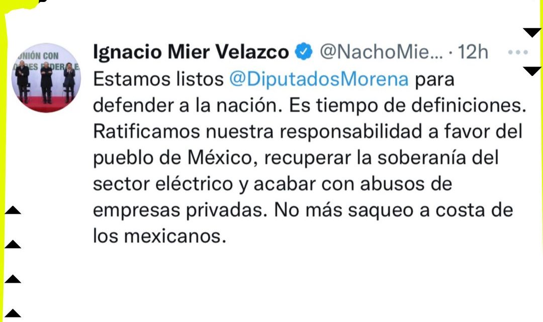 IGNACIO MIER MENCIONA QUE MORENA ESTÁ PREPARADO PARA HACER VALER SU VOTO DURANTE LA REFORMA ELÉCTRICA