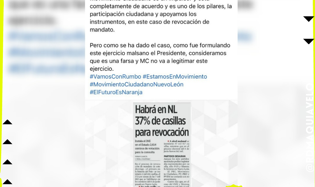 MOVIMIENTO CIUDADANO NO VA CON LA REVOCACIÓN DE MANDATO, HORACIO TIJERINA ASEGURA QUE NO SERÁN PARTE DE LA “SIMULACIÓN”