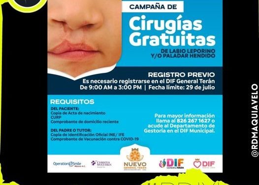 BRINDA GOBIERNO DE GENERAL TERÁN Y CHRISTUS MUGUERZA CIRUGÍAS GRATUITAS PARA NIÑOS