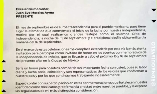 EVO MORALES SERÁ INVITADO DE HONOR EN LOS FESTEJOS PATRIOS DE MÉXICO