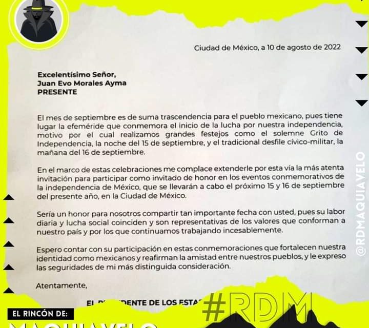 EVO MORALES SERÁ INVITADO DE HONOR EN LOS FESTEJOS PATRIOS DE MÉXICO