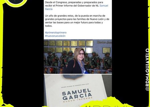En informe de Samuel García esperamos que la Diputada Sandra Pámanes haya llevado su falso reclamo de la paridad al Gober.