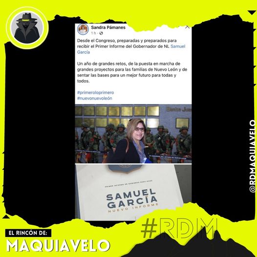 En informe de Samuel García esperamos que la Diputada Sandra Pámanes haya llevado su falso reclamo de la paridad al Gober.