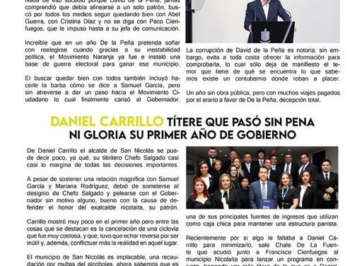 Promesas, promesas, y más promesas, es lo que no esperaban en Santiago con David de la Peña, sin embargo, tal parece que esto no será así, ya que a la fecha sigue falta desarrollo, obras y demás en el Pueblo Mágico. San Nicolás, no canta mal las rancheras, y Daniel Carrillo sigue la misma línea de hacer trabajo sencillo y visible, en vez de apostarle a obras que realmente dejen un beneficio verdadero para la ciudadanía.