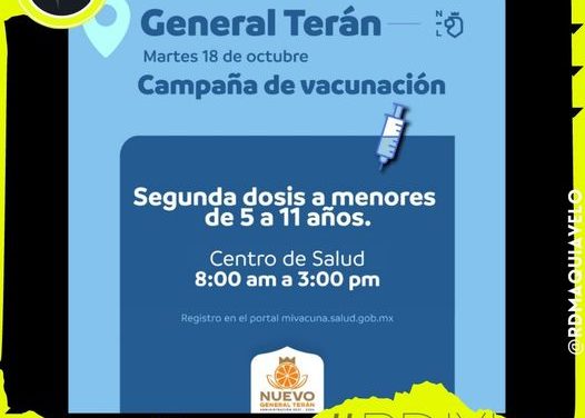 ATENCIÓN QUE MAÑANA ARRANCA LA JORNADA DE VACUNACIÓN PARA MENORES EN GENERAL TERÁN
