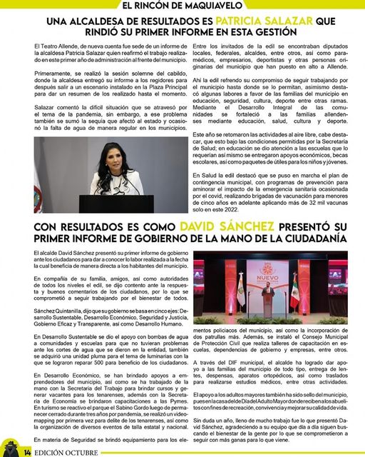 En Allende la alcaldesa Patricia Salazar sigue dando grandes resultados para sus ciudadanos, muestra de ello es que la refrendaron en el cargo.  David Sánchez en General Terán sigue construyendo en diversos ámbitos para hacer crecer el municipio y darle así a toda su gente un sinfín de beneficios.