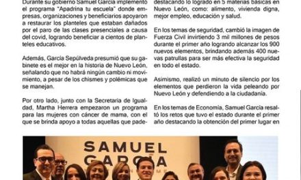 Se llegó la hora, y Samuel García brindó su primer informe de gobierno en medio de un difícil año donde la sequía y hechos violentos se hicieron presentes, sin embargo, también se vio el trabajo realizad en coordinación con el DIF Estatal, diversas dependencias y el Congreso del Estado, entre otras.