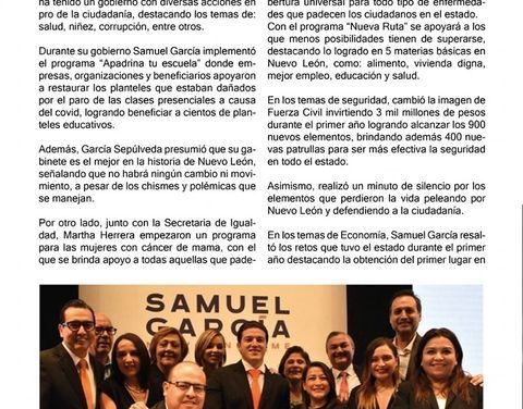 Se llegó la hora, y Samuel García brindó su primer informe de gobierno en medio de un difícil año donde la sequía y hechos violentos se hicieron presentes, sin embargo, también se vio el trabajo realizad en coordinación con el DIF Estatal, diversas dependencias y el Congreso del Estado, entre otras.