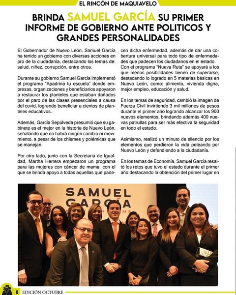 Se llegó la hora, y Samuel García brindó su primer informe de gobierno en medio de un difícil año donde la sequía y hechos violentos se hicieron presentes, sin embargo, también se vio el trabajo realizad en coordinación con el DIF Estatal, diversas dependencias y el Congreso del Estado, entre otras.