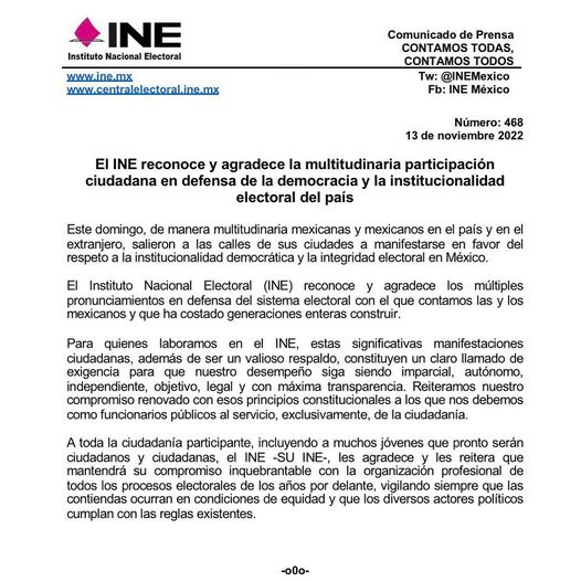 Agradece @lorenzocordovav apoyo de la gente hoy  Deben de estar contentos todos los que acudieron hoy y los integrantes del @inemexico  más  Un día de éxito para los organizadores y quienes creyeron en este ejercicio  Veremso mañana que opina el Presi @lopezobrador